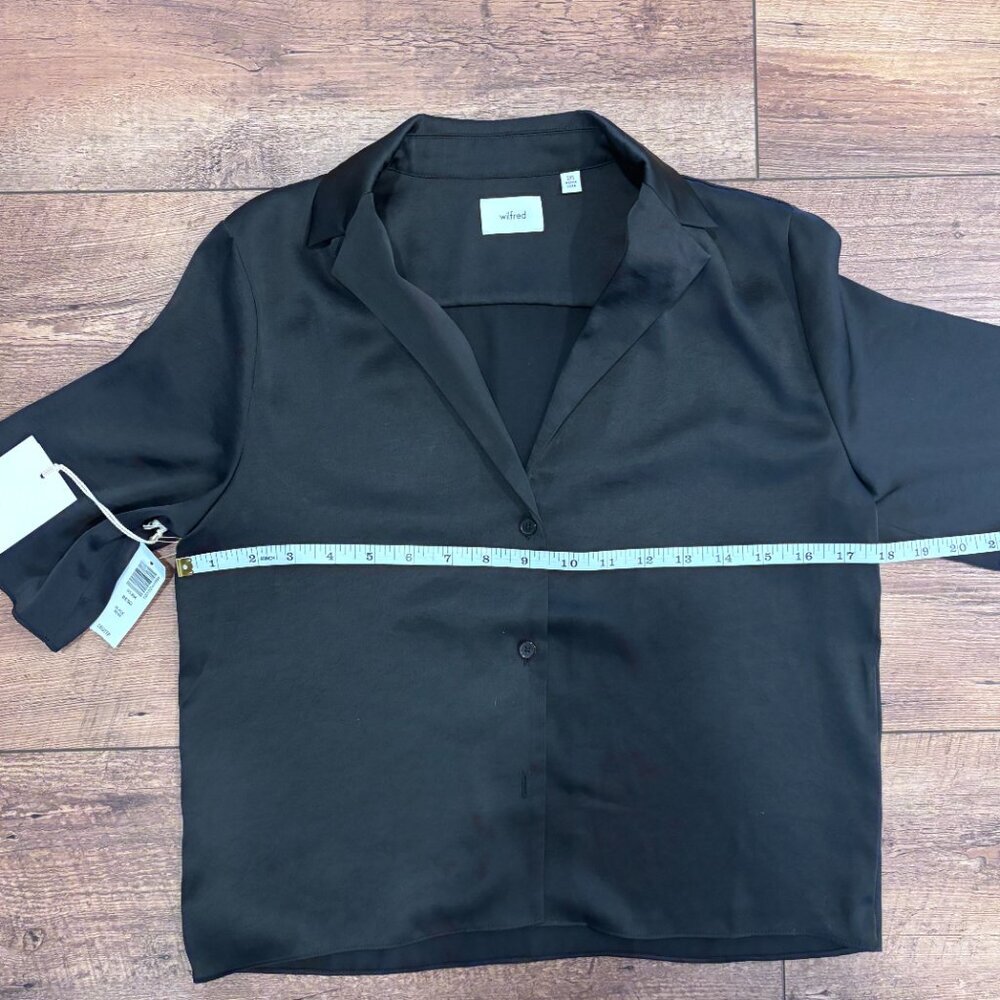 Aritzia Wilfred Beso Satin Button Up Top Short Sleeve Black Size 2X NWT $98 - Picture 9 of 14